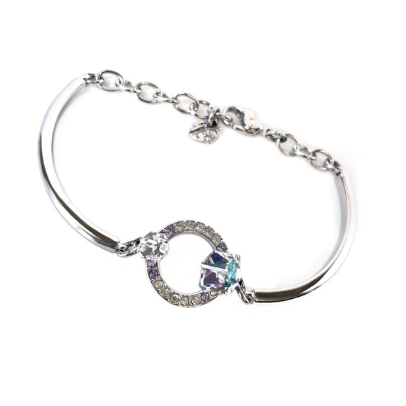 Swarovski Geometric Bangle Bracelet, Rhodium Tone, Crystal Cube Jewelry - Picture 6 of 7